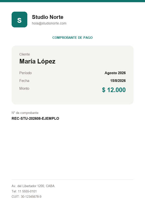 Ejemplo de comprobante de pago personalizado